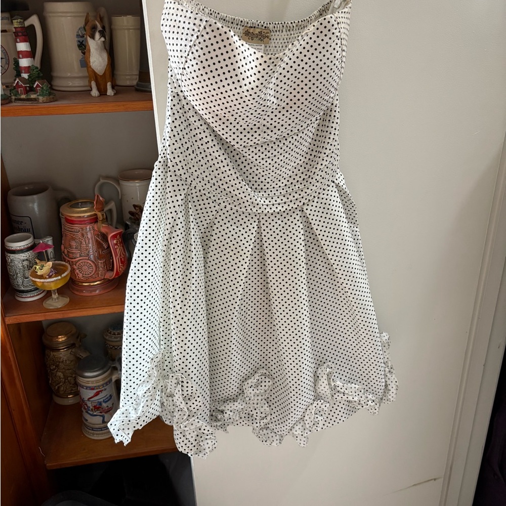 Strapless Polka Dot Dress - White